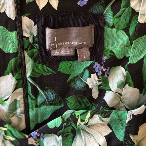 Cicily fit & Flare dress by Anthropologie, green floral, size L. Sweetheart neck - Picture 2 of 4